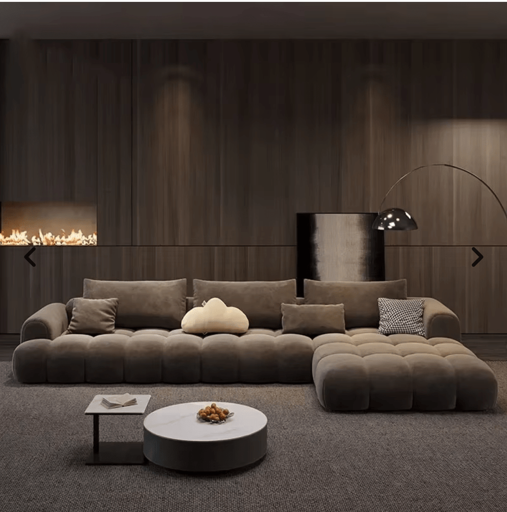 Fancy Brown Velvet Sofa, L - shaped - MOOAZAA SHOP