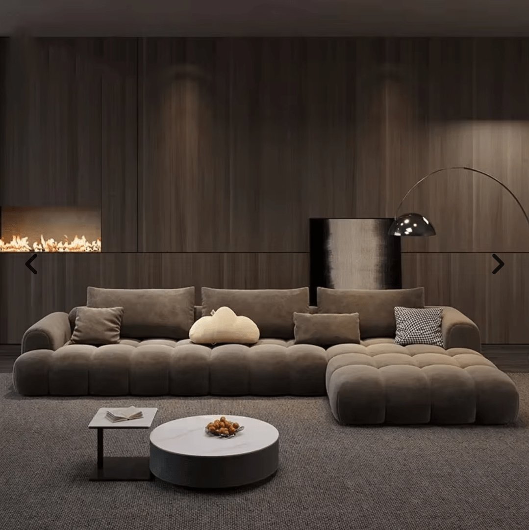 Fancy Brown Velvet Sofa, L-shaped