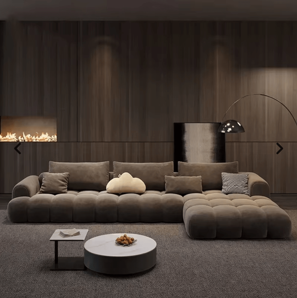 Fancy Brown Velvet Sofa, L - shaped - MOOAZAA