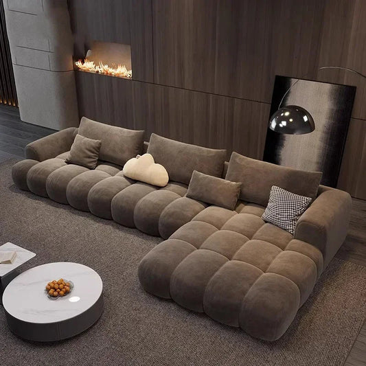 Fancy Brown Velvet Sofa, L - shaped - MOOAZAA SHOP