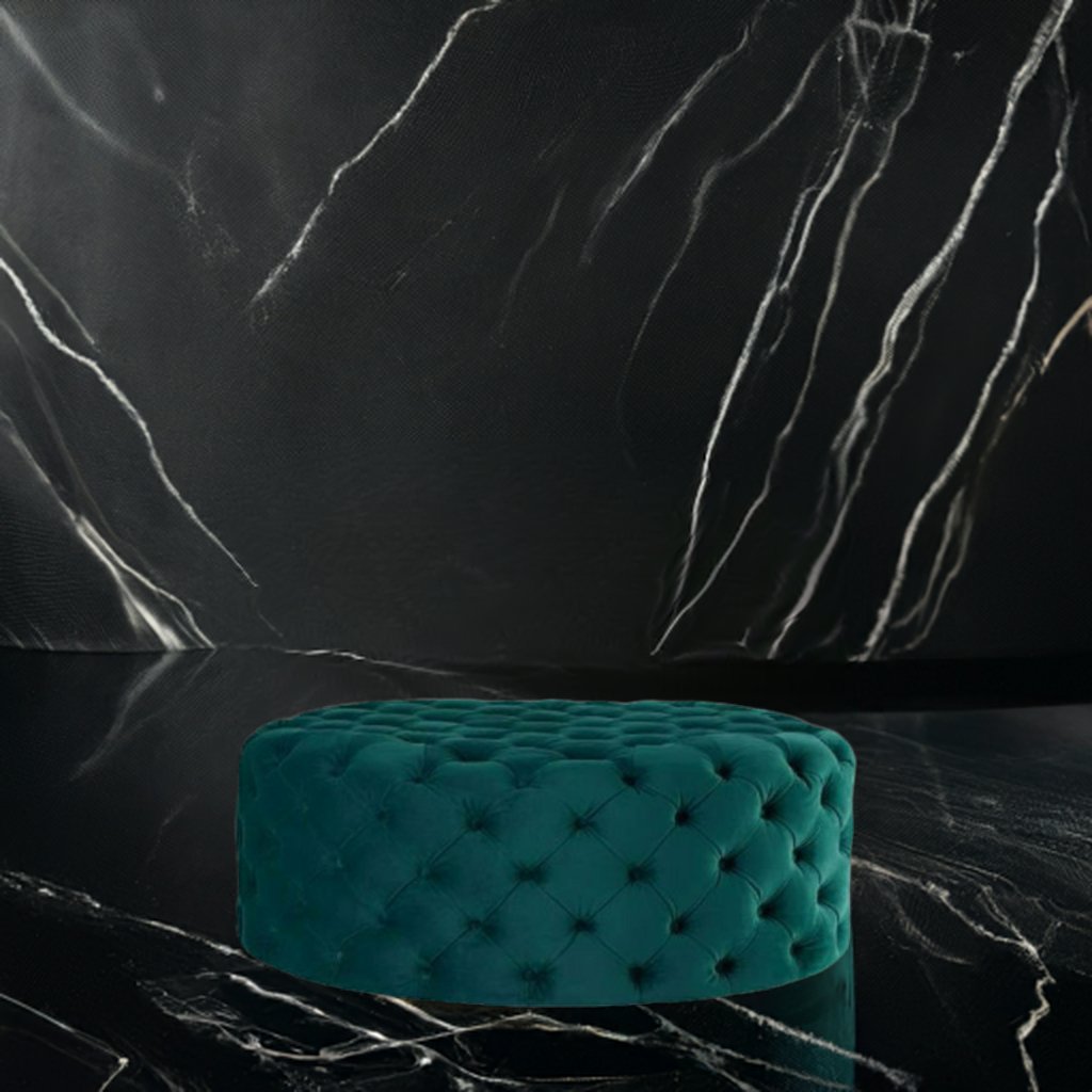 Footstool Chesterfield Green Velvet Luxury, [Rounded] - MOOAZAA SHOP