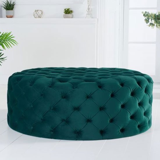 Footstool Chesterfield Green Velvet Luxury, [Rounded] - MOOAZAA SHOP