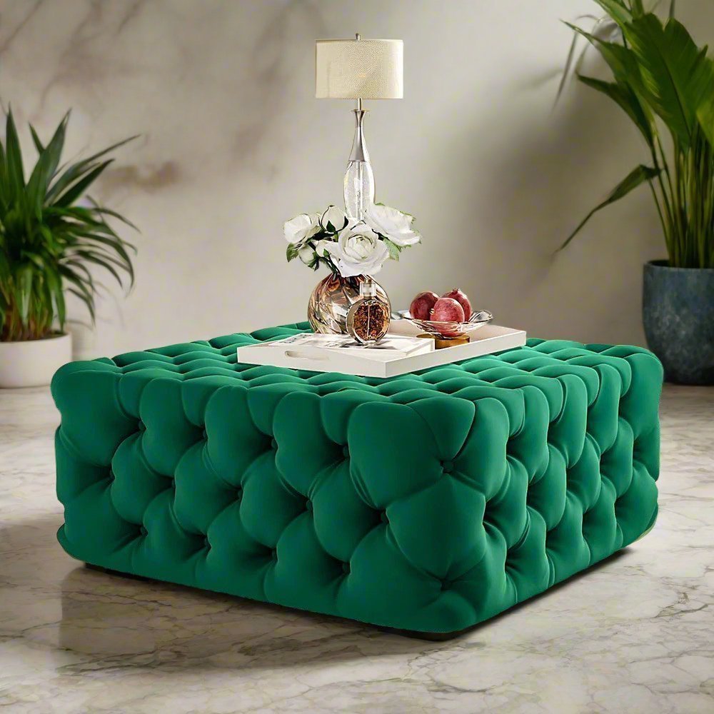 Footstool Chesterfield Green Velvet, [Squared] - MOOAZAA