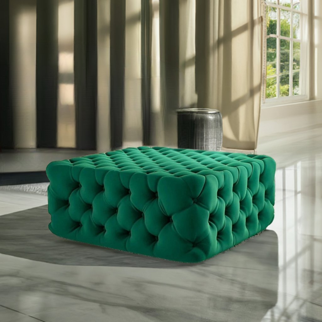 Footstool Chesterfield Green Velvet, [Squared] - MOOAZAA