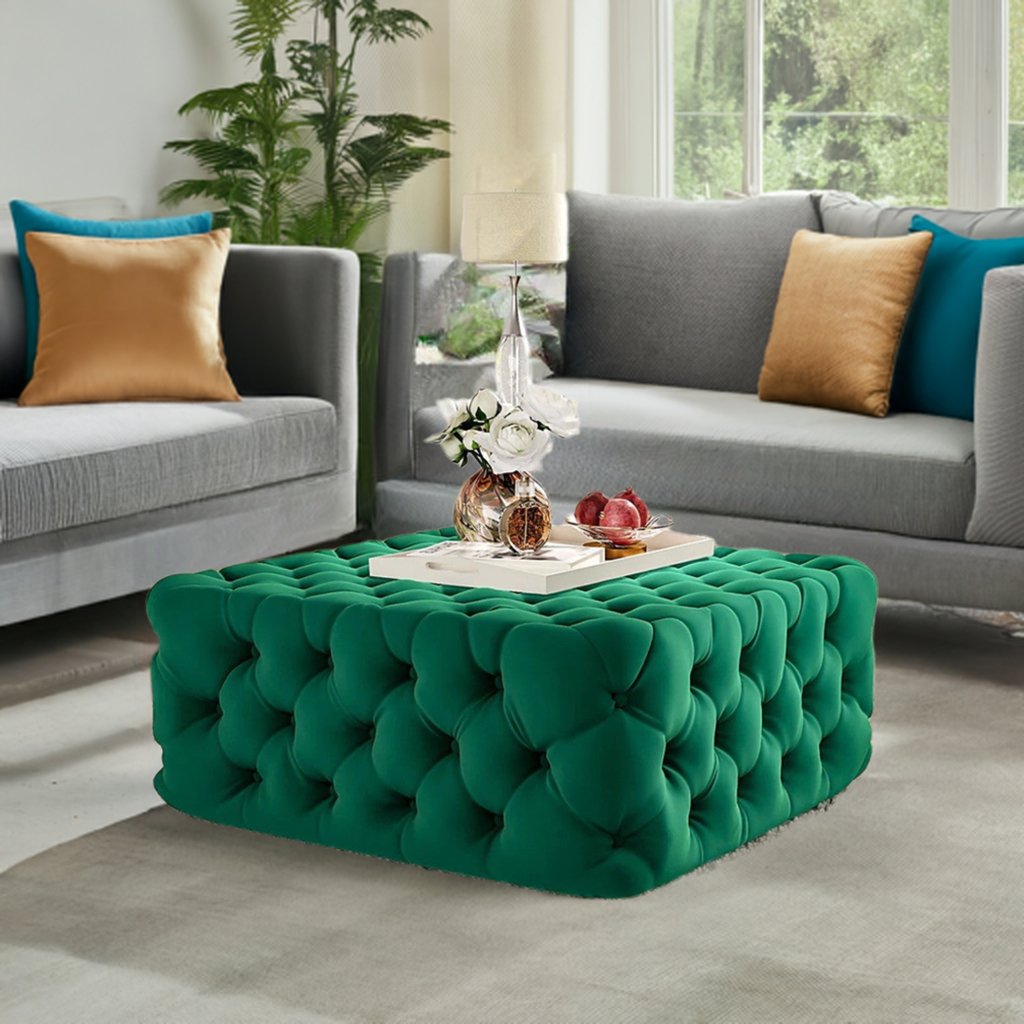Footstool Chesterfield Green Velvet, [Squared] - MOOAZAA