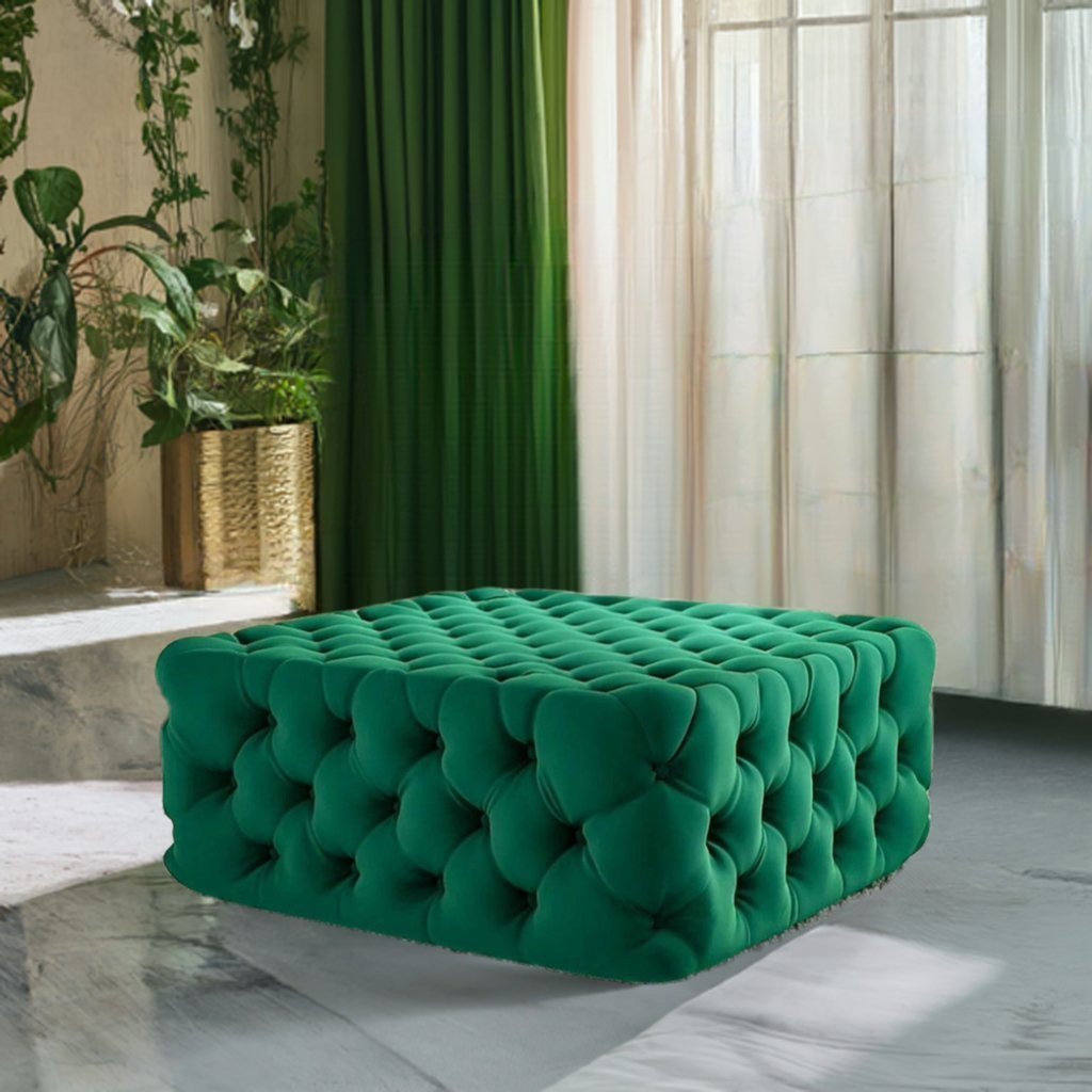 Footstool Chesterfield Green Velvet, [Squared] - MOOAZAA