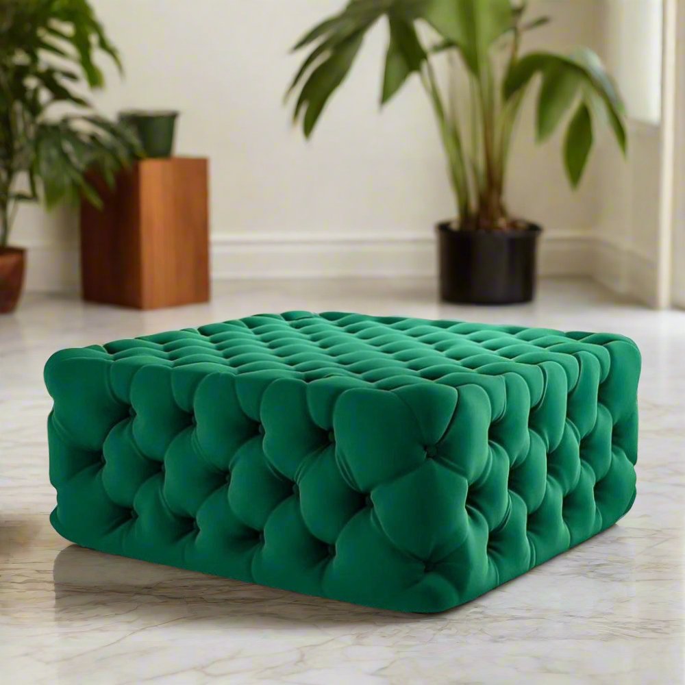 Footstool Chesterfield Green Velvet, [Squared] - MOOAZAA