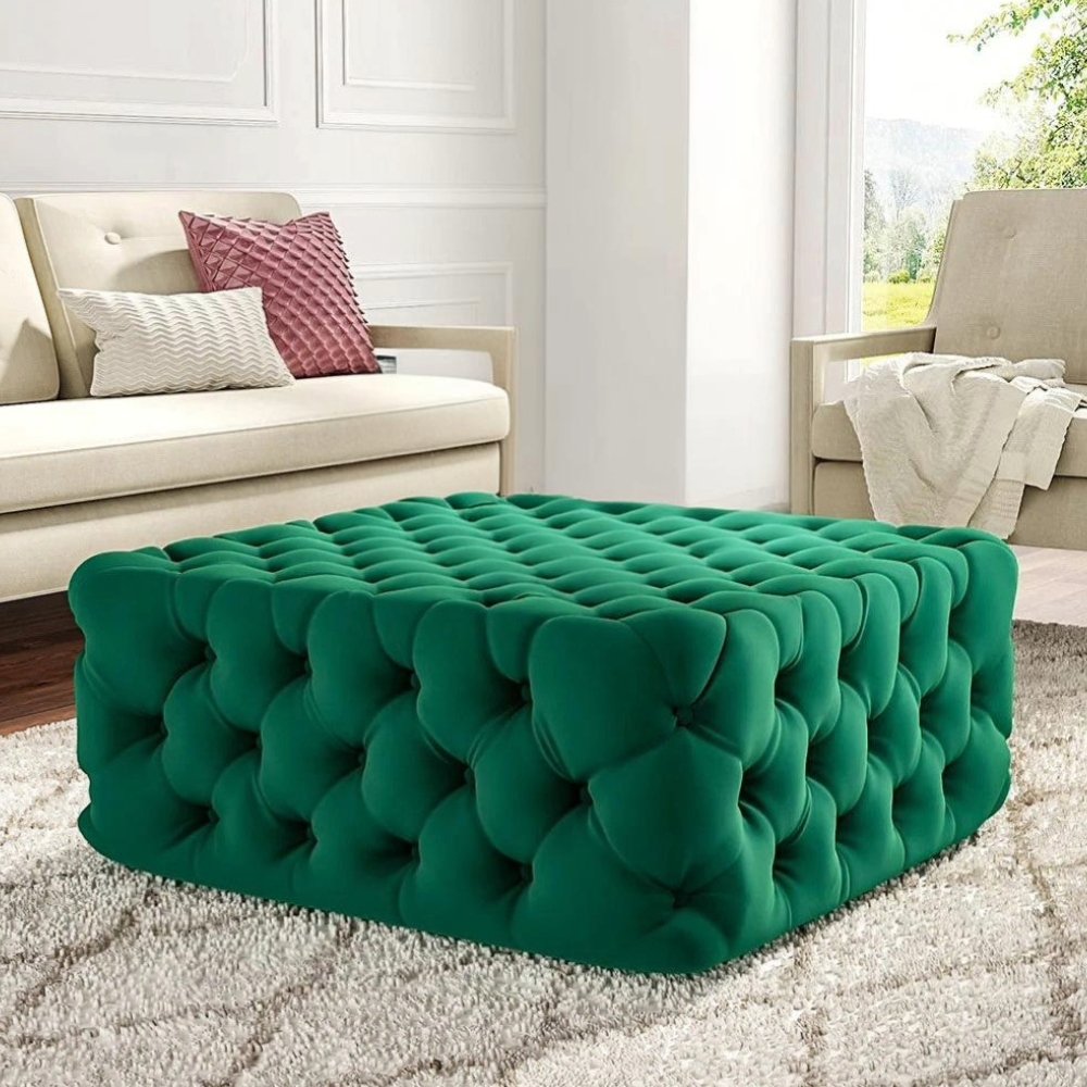 Footstool Chesterfield Green Velvet, [Squared] - MOOAZAA