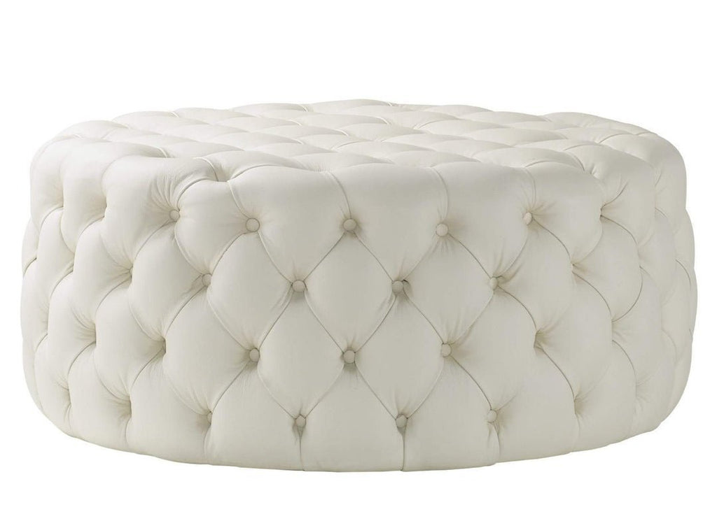 Footstool Chesterfield Light Cream Leather, [Rounded] - MOOAZAA