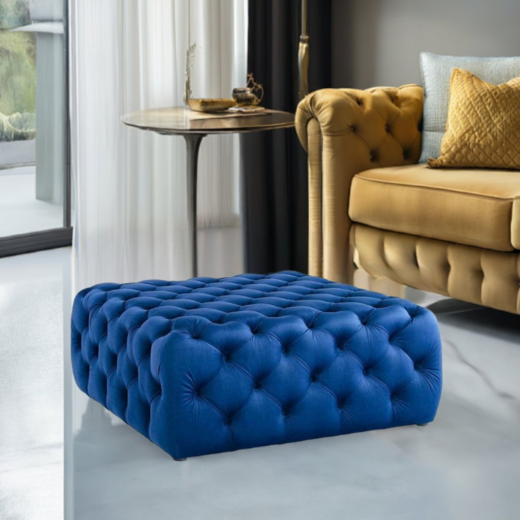 Footstool Chesterfield Velvet Navy Blue, [Squared] - MOOAZAA SHOP