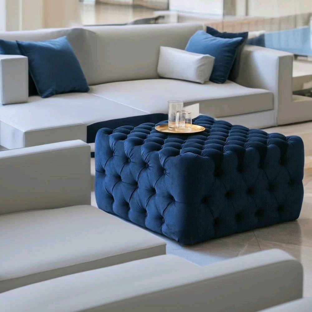 Footstool Chesterfield Velvet Navy Blue, [Squared] - MOOAZAA SHOP
