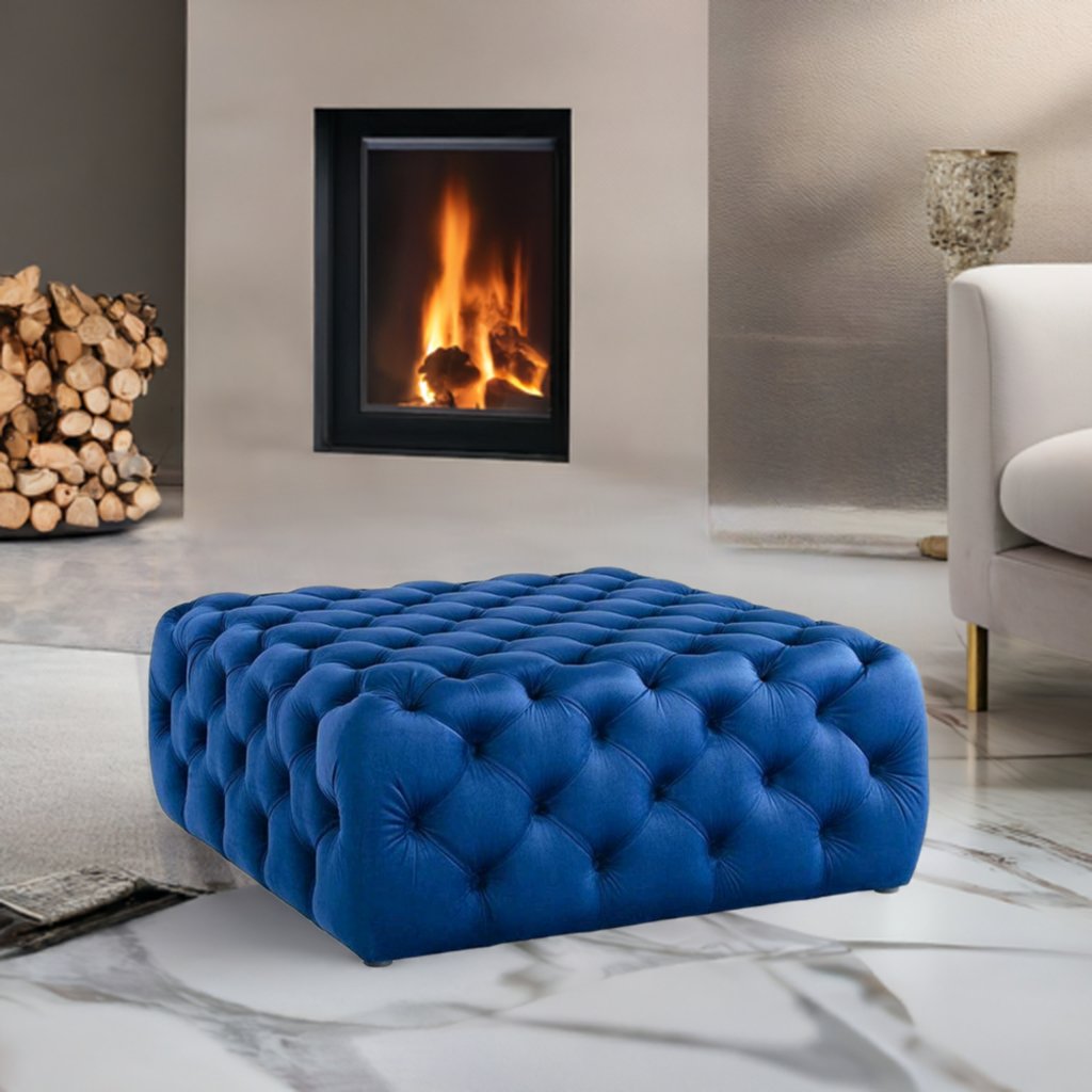 Footstool Chesterfield Velvet Navy Blue, [Squared] - MOOAZAA SHOP