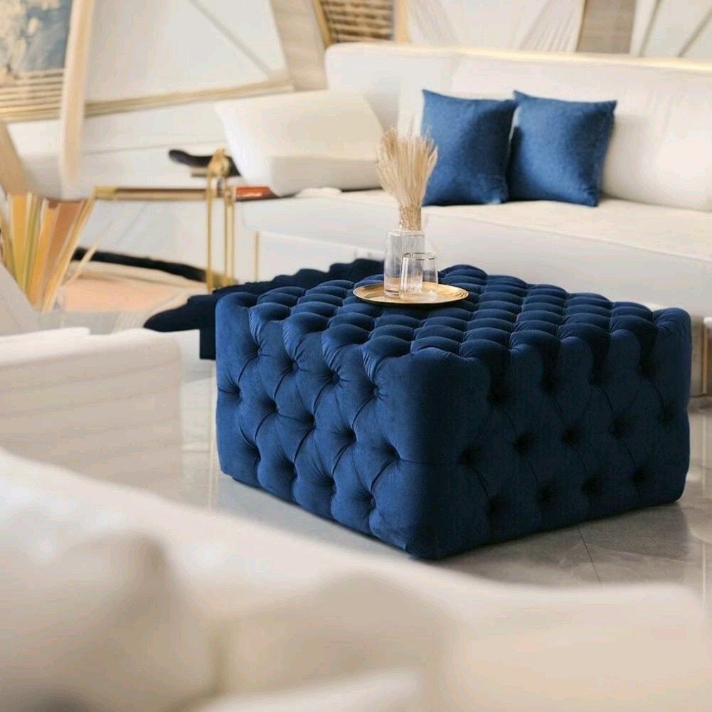 Footstool Chesterfield Velvet Navy Blue, [Squared] - MOOAZAA SHOP