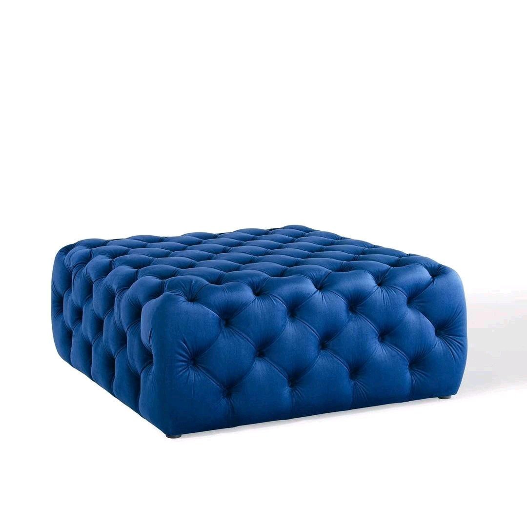 Footstool Chesterfield Velvet Navy Blue, [Squared] - MOOAZAA SHOP