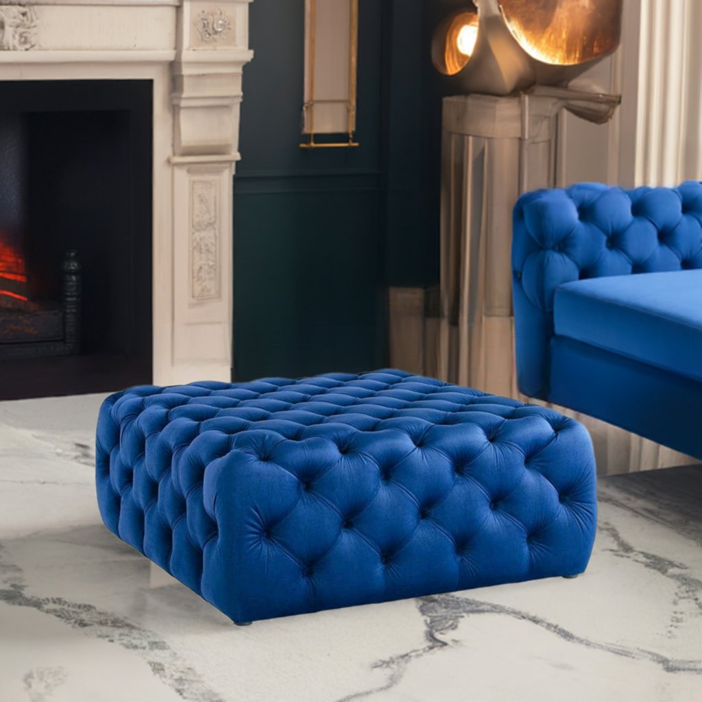 Footstool Chesterfield Velvet Navy Blue, [Squared] - MOOAZAA SHOP