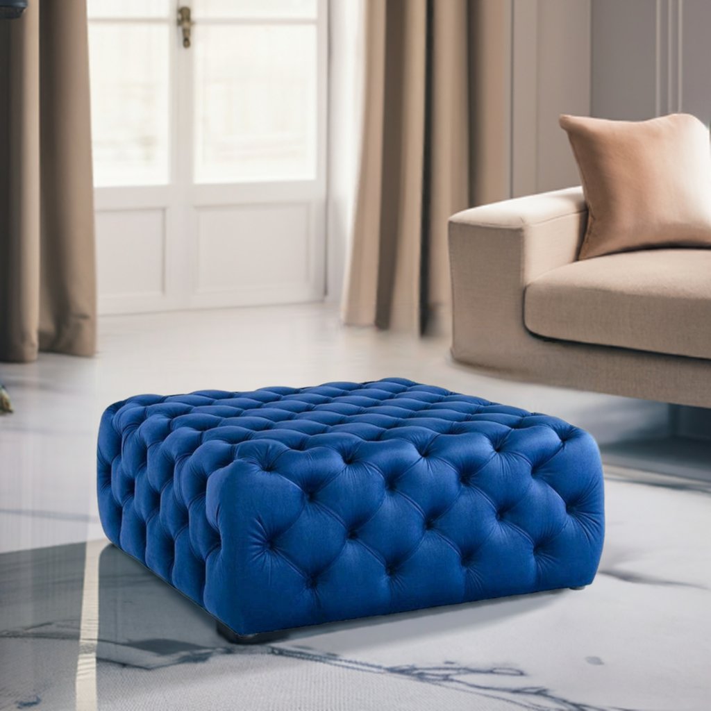 Footstool Chesterfield Velvet Navy Blue, [Squared] - MOOAZAA SHOP