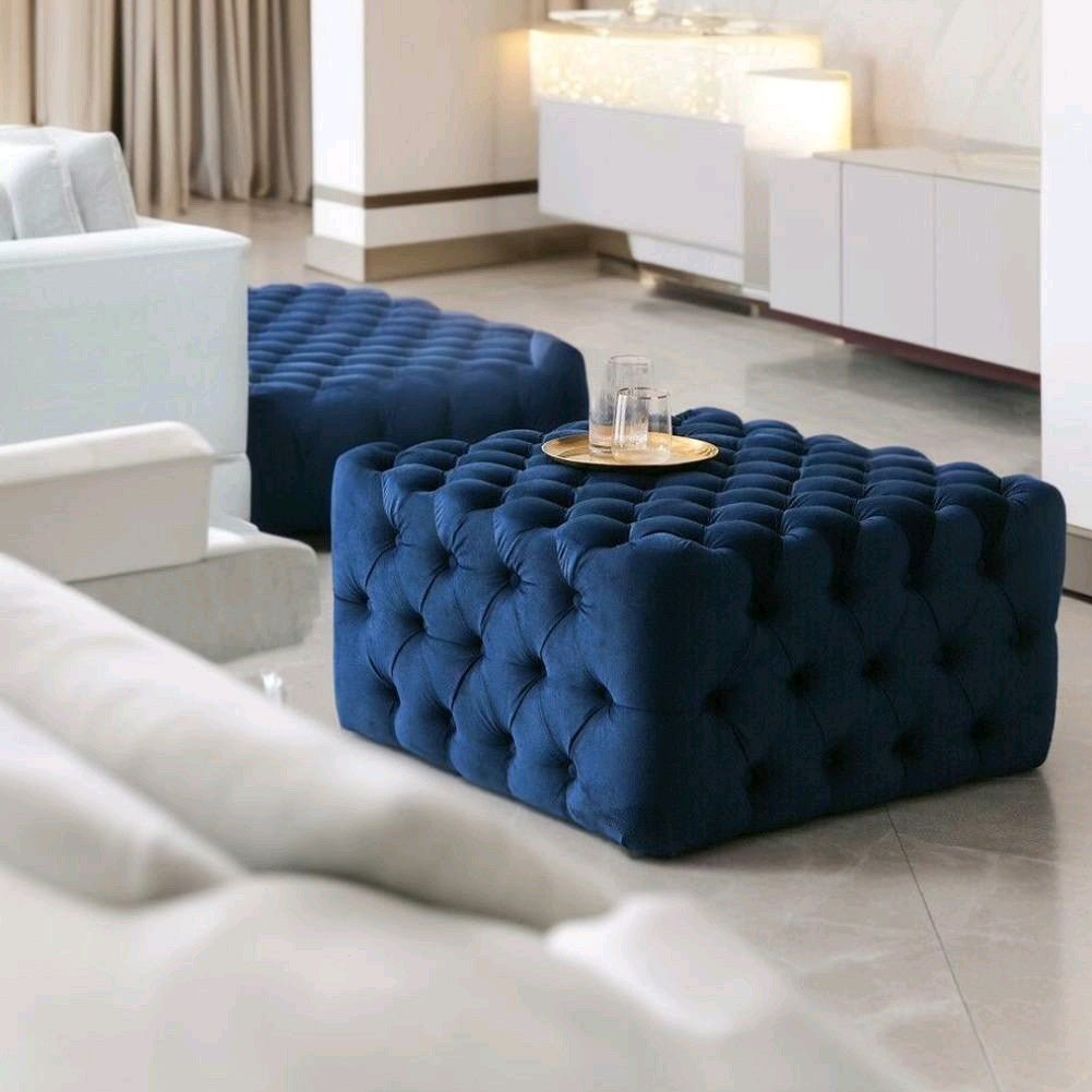 Footstool Chesterfield Velvet Navy Blue, [Squared] - MOOAZAA SHOP