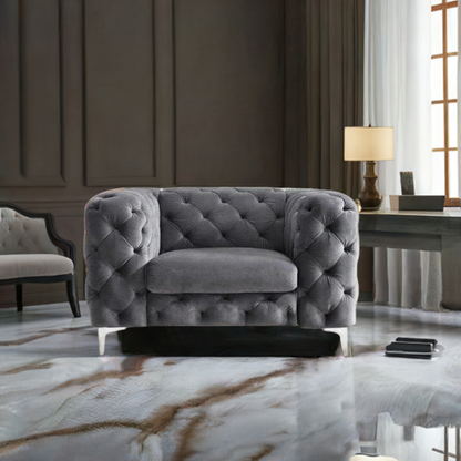 The Rocky Chesterfield Sofas Sets in Luxury Dark Grey Velvet, Express Delivery