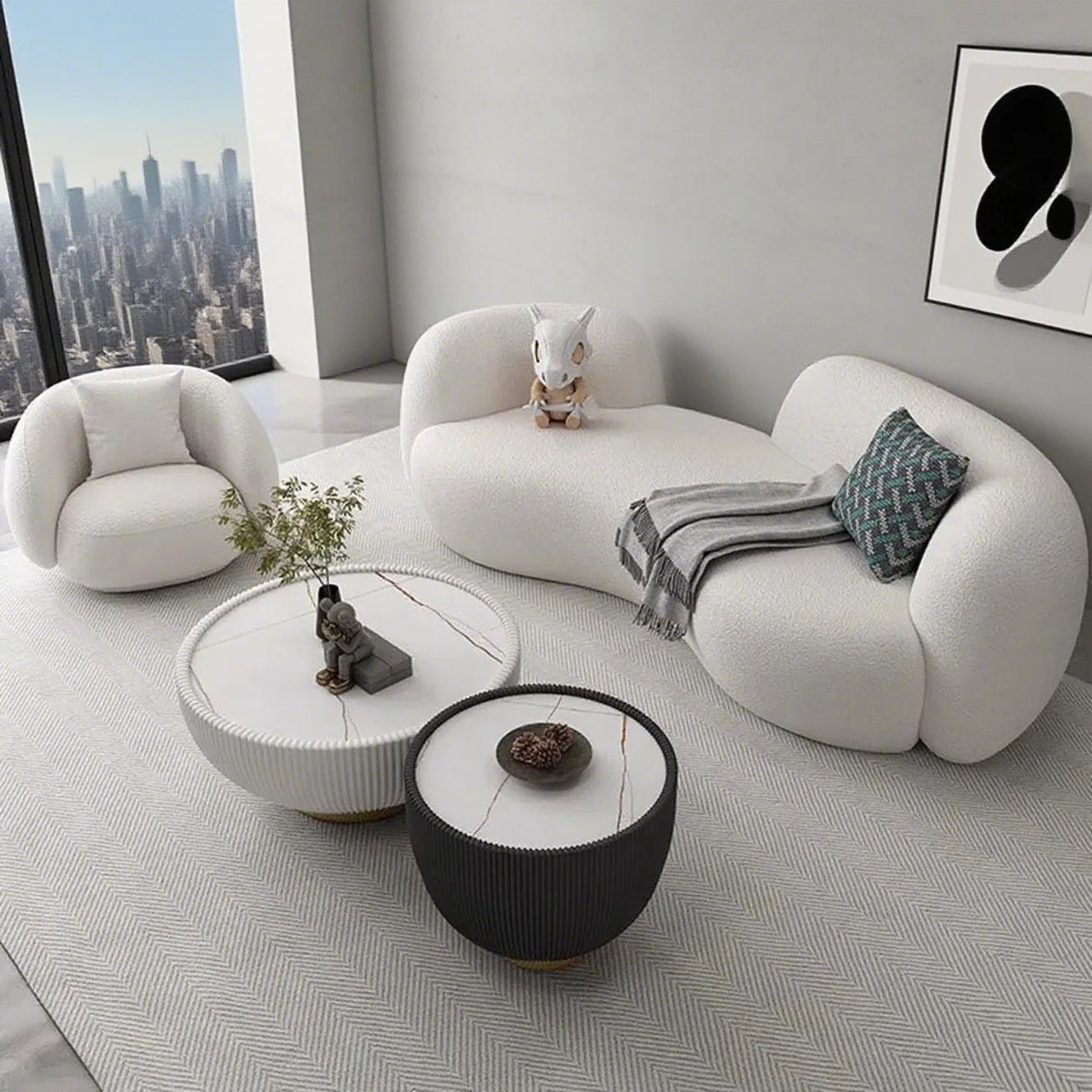 Half Moon Modern Minimalist Living Room Sofa, Lamb Fleece Double elegant Sofa - MOOAZAA 