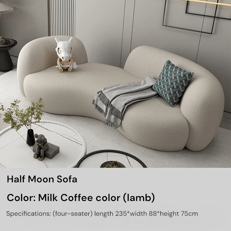 Half Moon Modern Minimalist Living Room Sofa, Lamb Fleece Double elegant Sofa - MOOAZAA