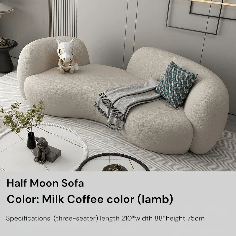 Half Moon Modern Minimalist Living Room Sofa, Lamb Fleece Double elegant Sofa - MOOAZAA