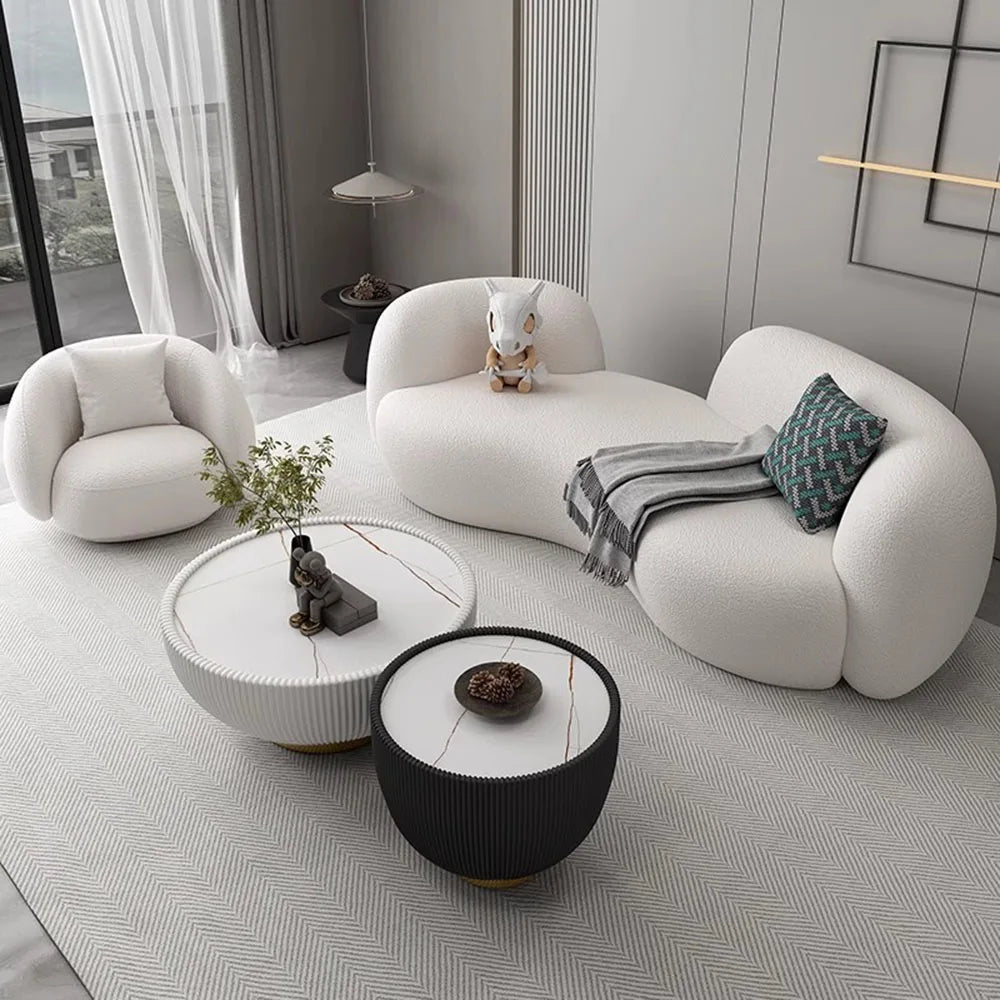 Half Moon Modern Minimalist Living Room Sofa, Lamb Fleece Double elegant Sofa - MOOAZAA