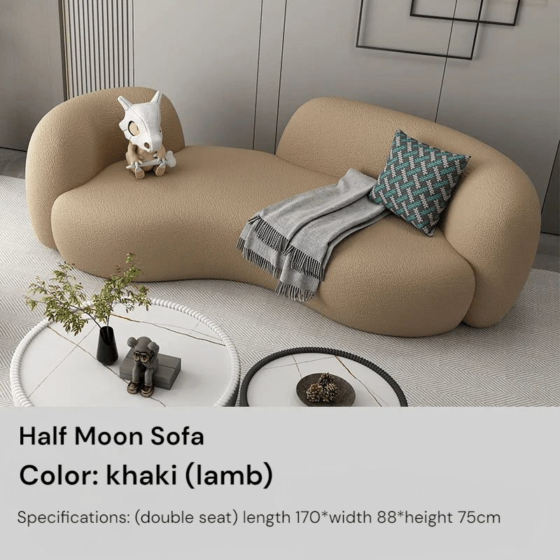 Half Moon Modern Minimalist Living Room Sofa, Lamb Fleece Double elegant Sofa - MOOAZAA