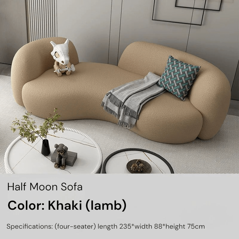 Half Moon Modern Minimalist Living Room Sofa, Lamb Fleece Double elegant Sofa - MOOAZAA