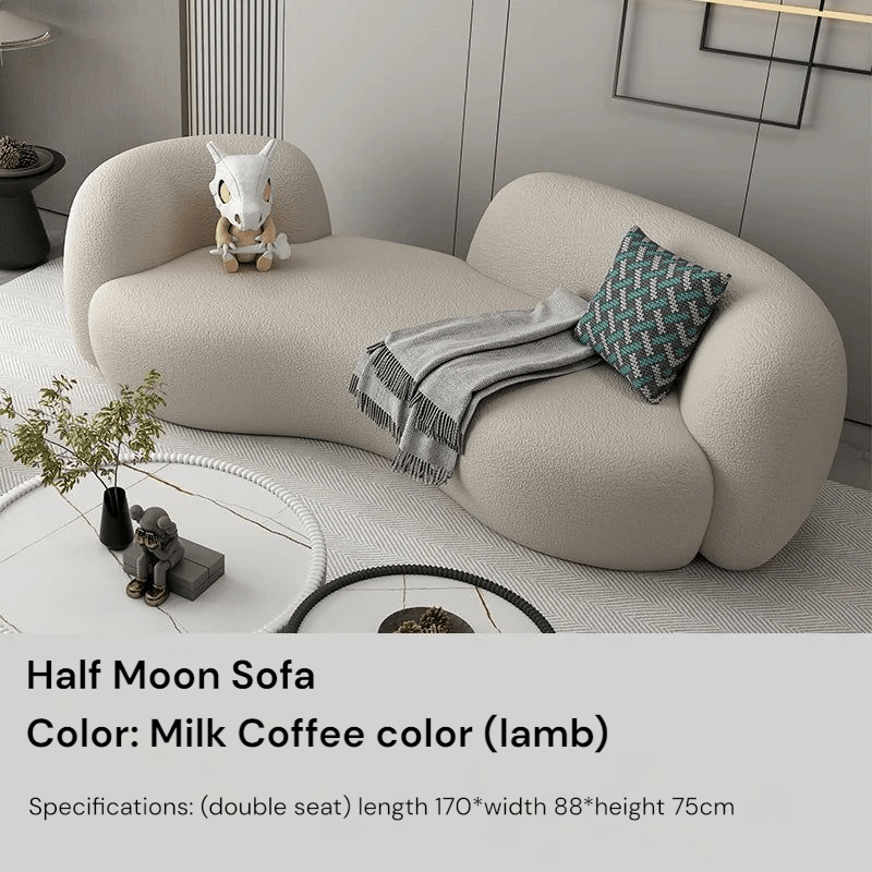 Half Moon Modern Minimalist Living Room Sofa, Lamb Fleece Double elegant Sofa - MOOAZAA