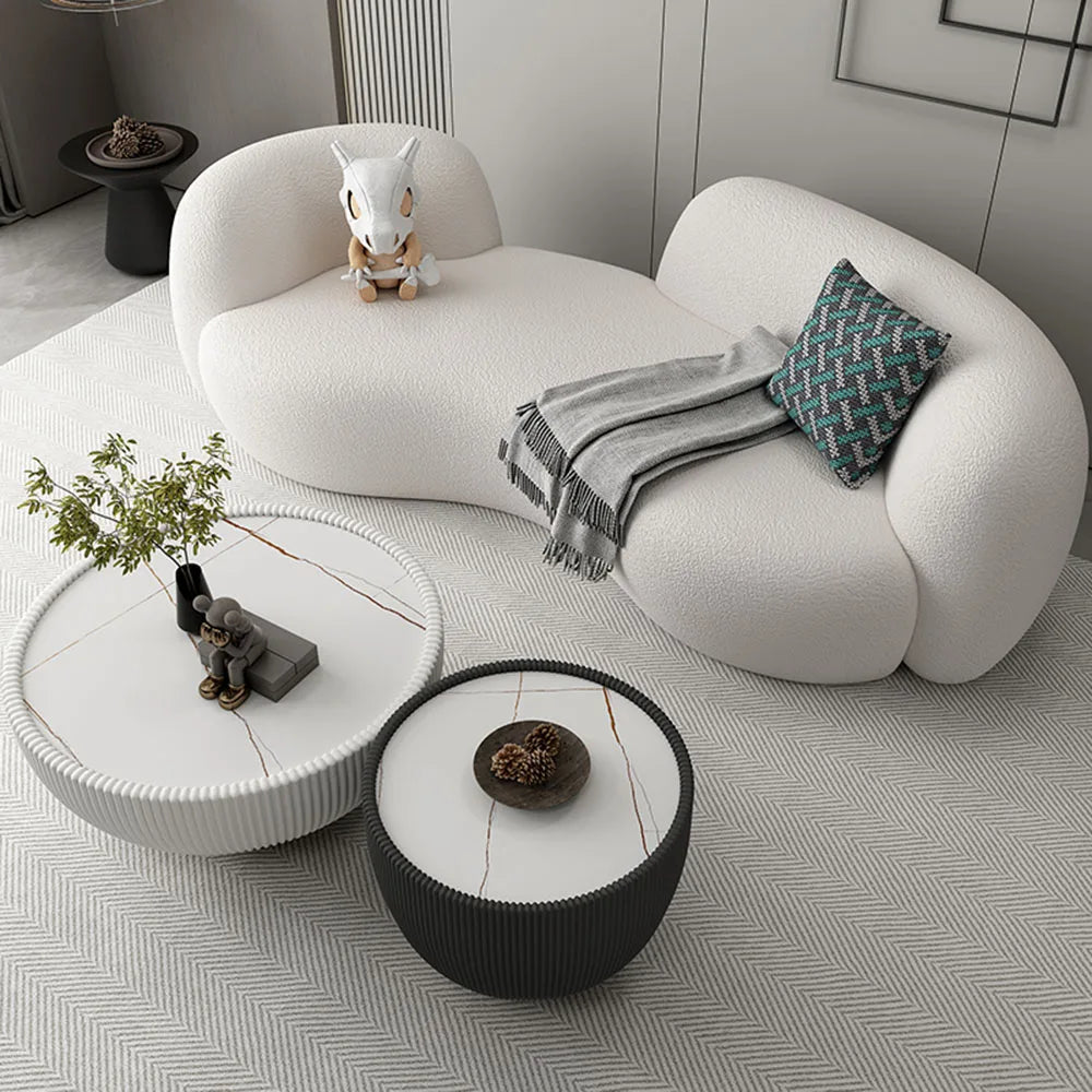 Half Moon Modern Minimalist Living Room Sofa, Lamb Fleece Double elegant Sofa - MOOAZAA