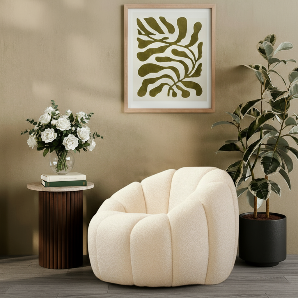 Sweeney Round Side Table, Travertine