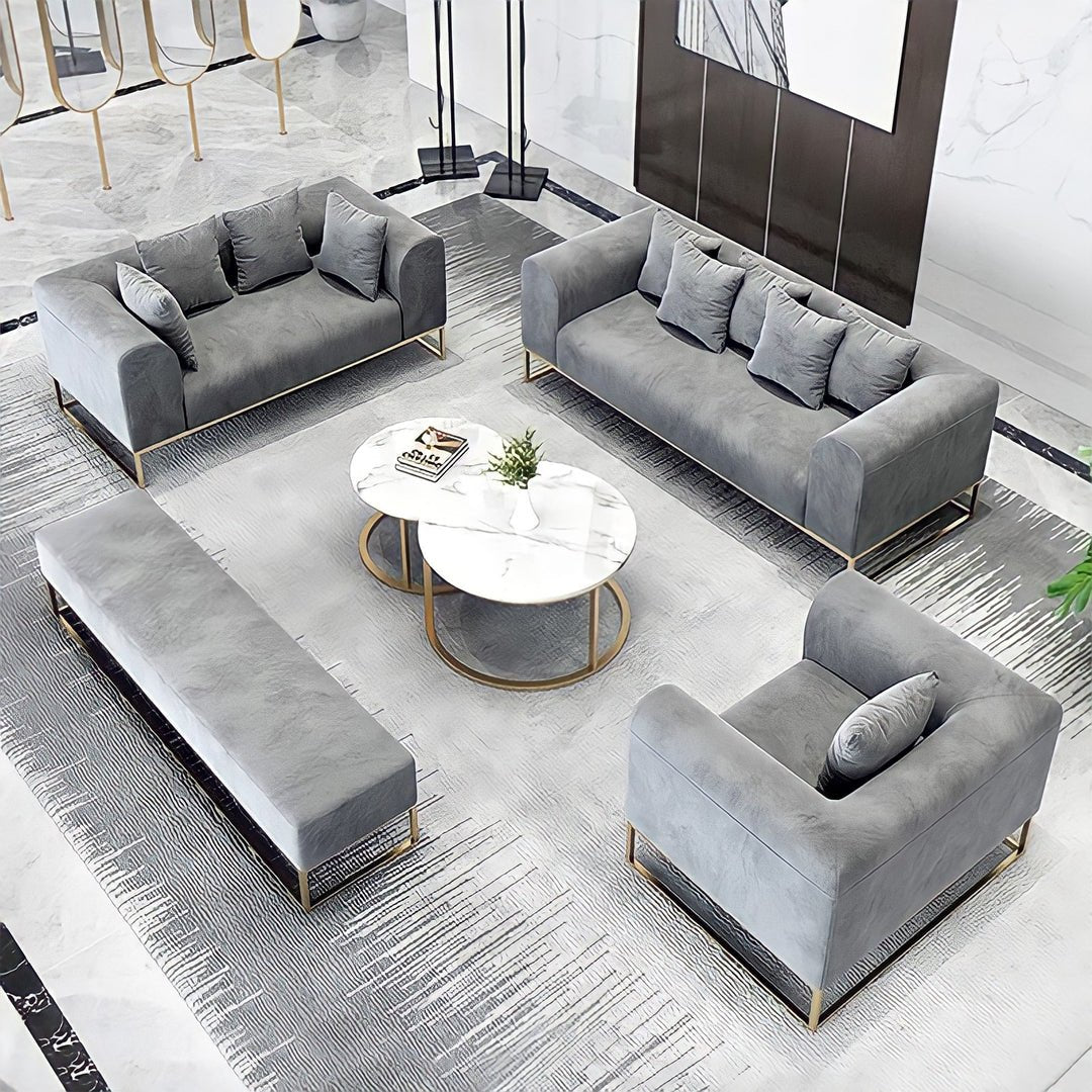 Larissa Sofas Sets in Luxury Grey Velvet - MOOAZAA SHOP