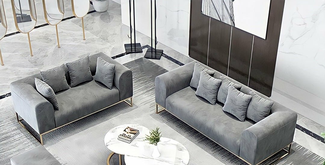 Larissa Sofas Sets in Luxury Grey Velvet - MOOAZAA SHOP