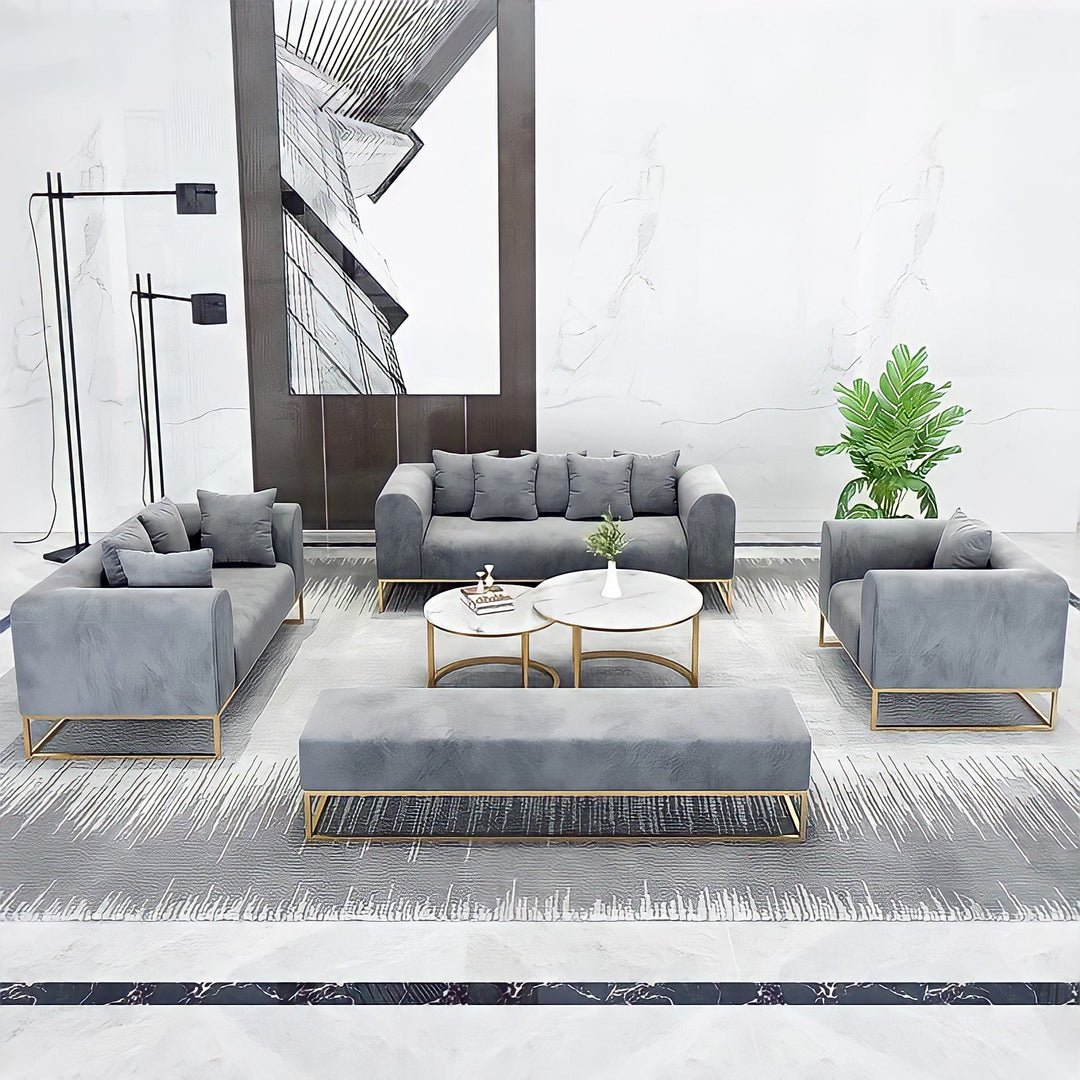 Larissa Sofas Sets in Luxury Grey Velvet - MOOAZAA SHOP