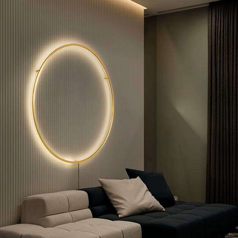 Modern living room with a stylish wall led light and sofa.