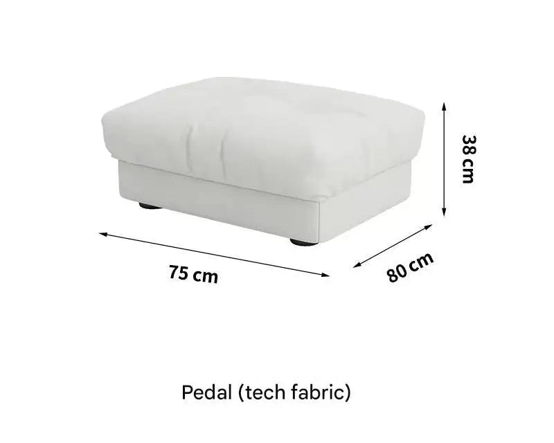 White ottoman with dimensions labeled on a white background