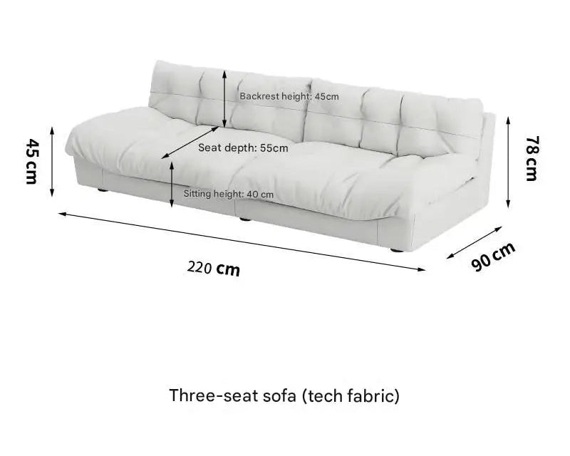 Measurement chart of a three-seat sofa with dimensions labeled.