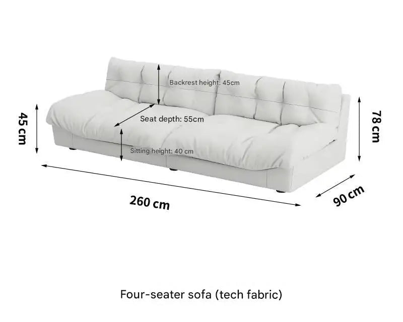 Measurement chart of a four-seater sofa with dimensions labeled.