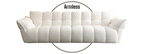 White sofa with 'Armless' branding on a white background