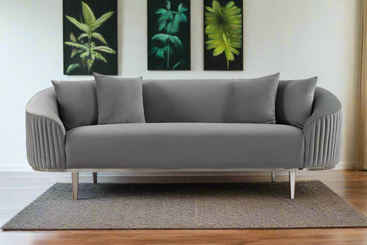 Lisbon Grey Velvet Luxury Modern Sofa [3 Seater] - MOOAZAA SHOP