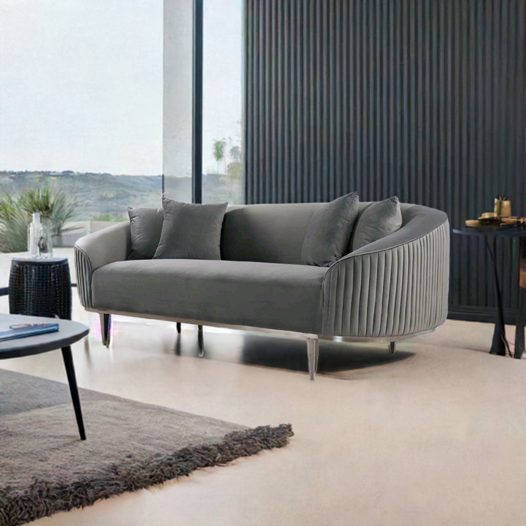 Lisbon Grey Velvet Luxury Modern Sofa [3 Seater] - MOOAZAA
