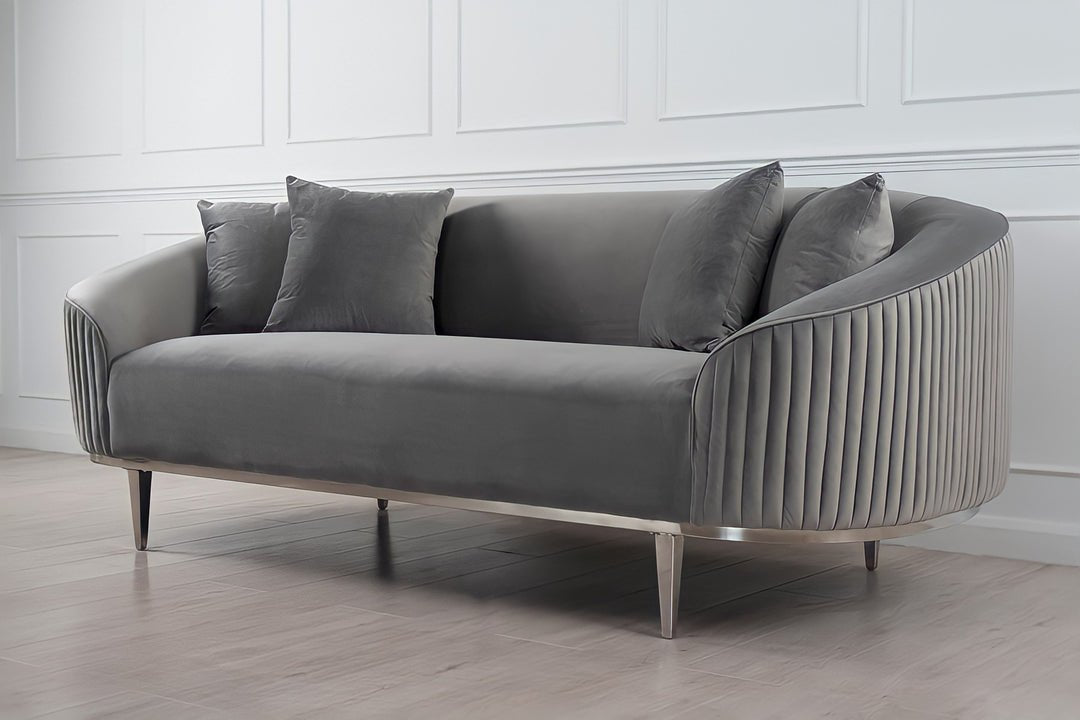 Lisbon Grey Velvet Luxury Modern Sofa [3 Seater] - MOOAZAA