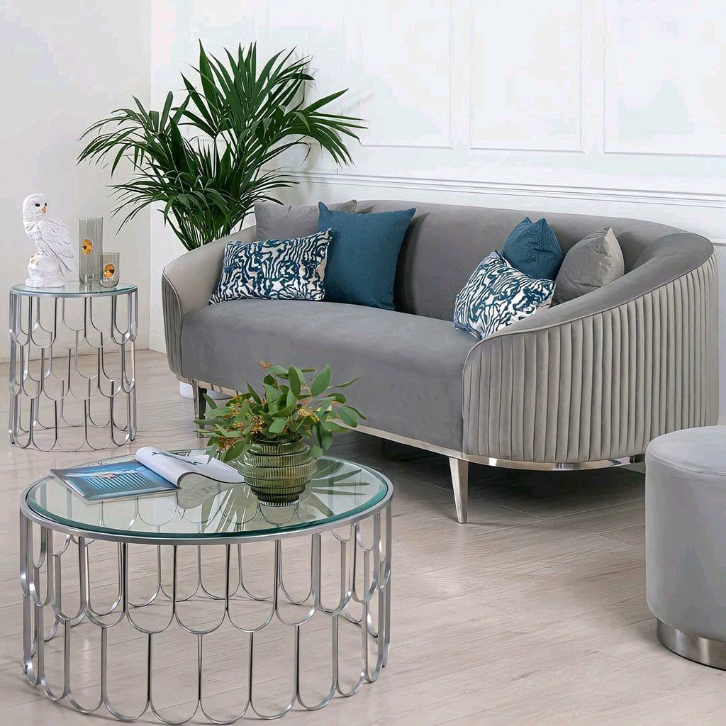 Lisbon Grey Velvet Luxury Modern Sofa [3 Seater] - MOOAZAA