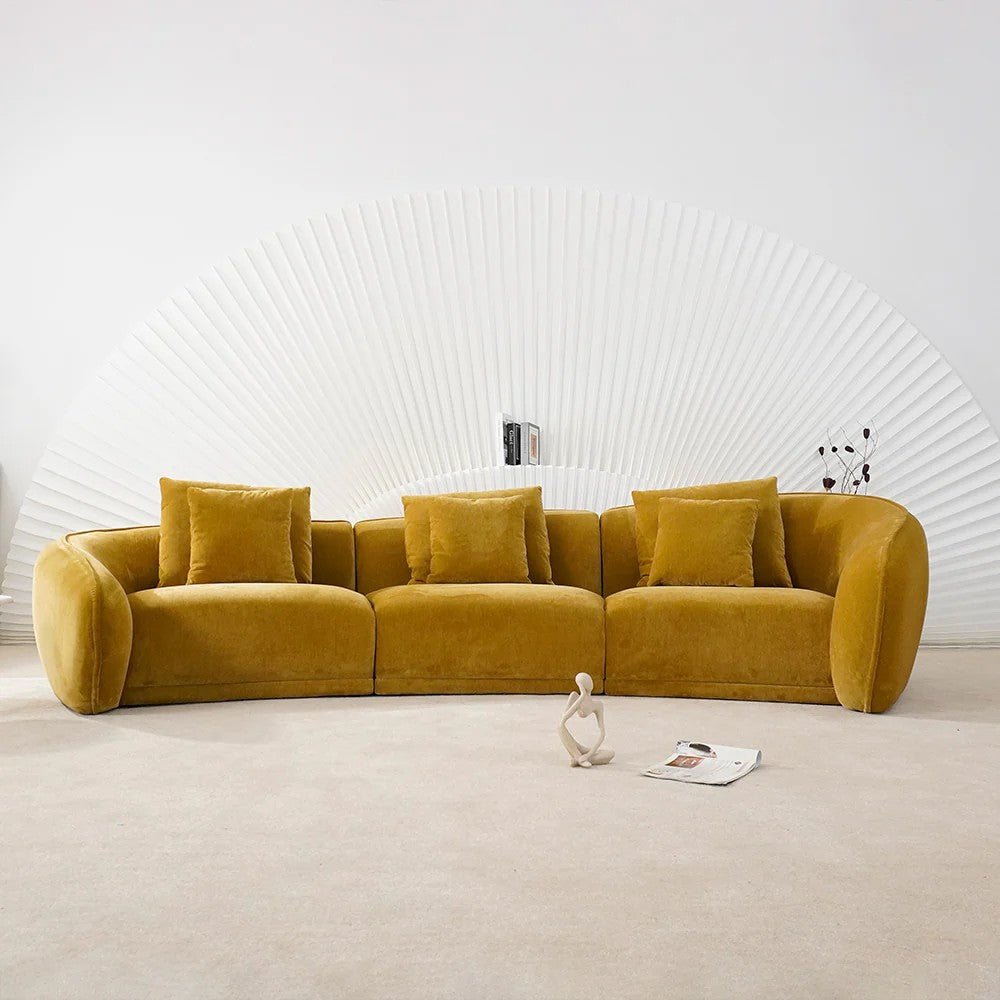 LUSAIL Curved Three - Seater Velvet Couch with Pillows - MOOAZAA