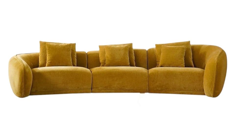 Lusail Curved Three - Seater Velvet Couch with Pillows - MOOAZAA SHOP