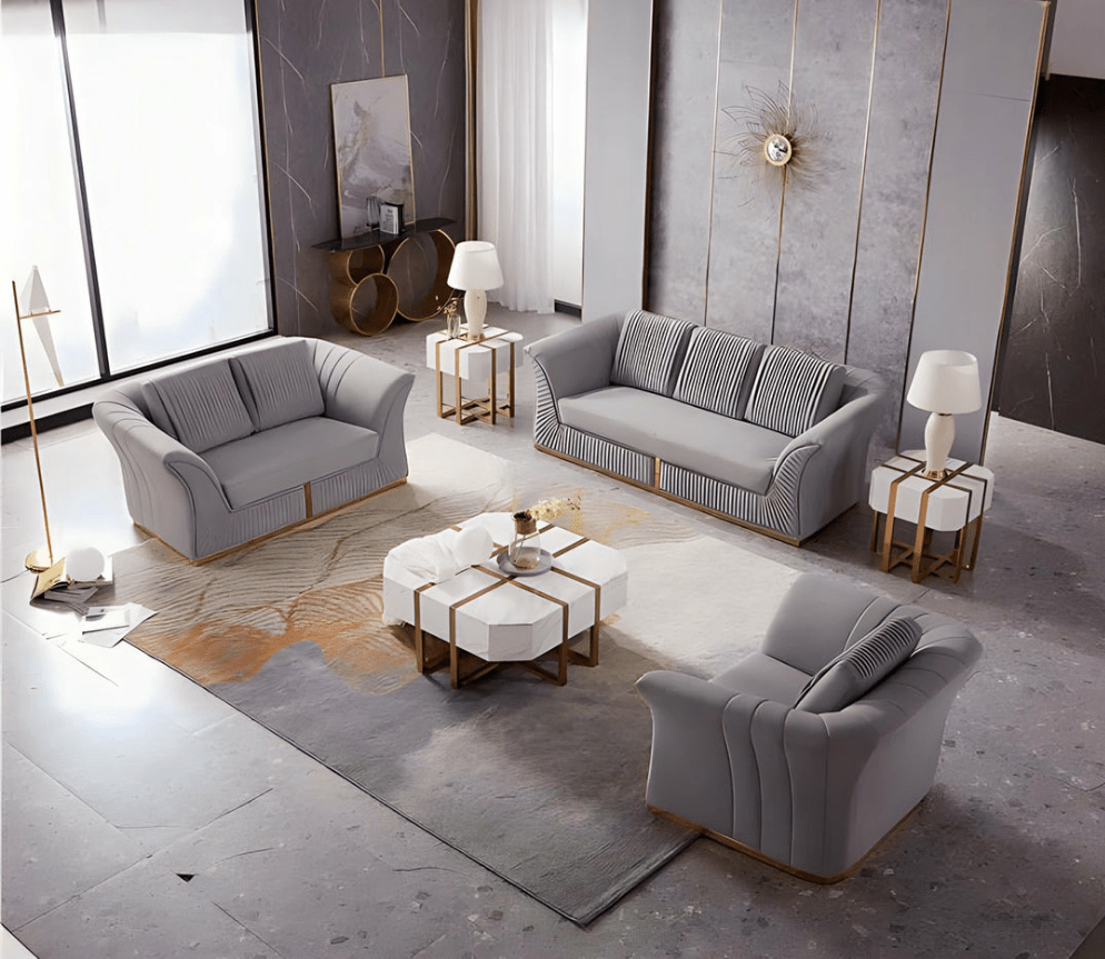 Manhattan Sofa Set in Luxury Grey Velvet - MOOAZAA SHOP