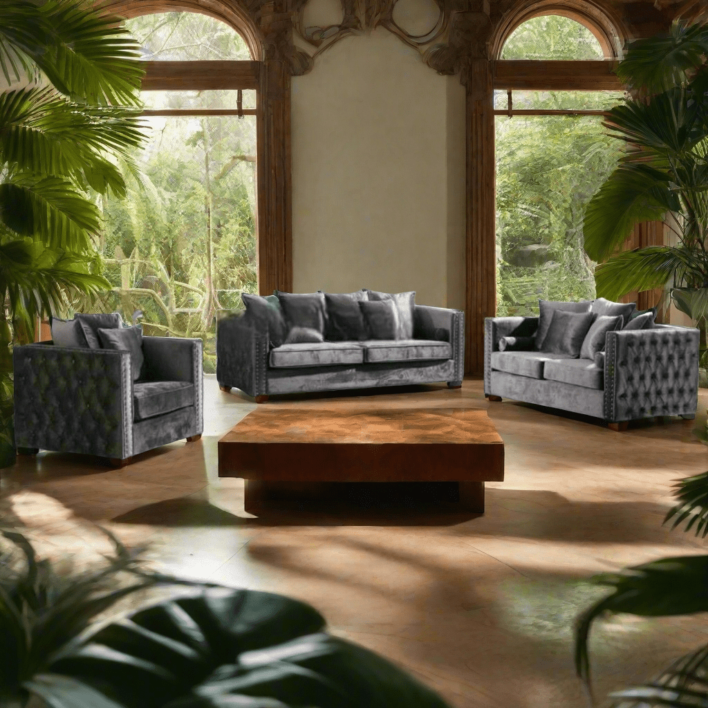 Moscow Sofas Sets in Luxury Dark Grey Velvet - MOOAZAA