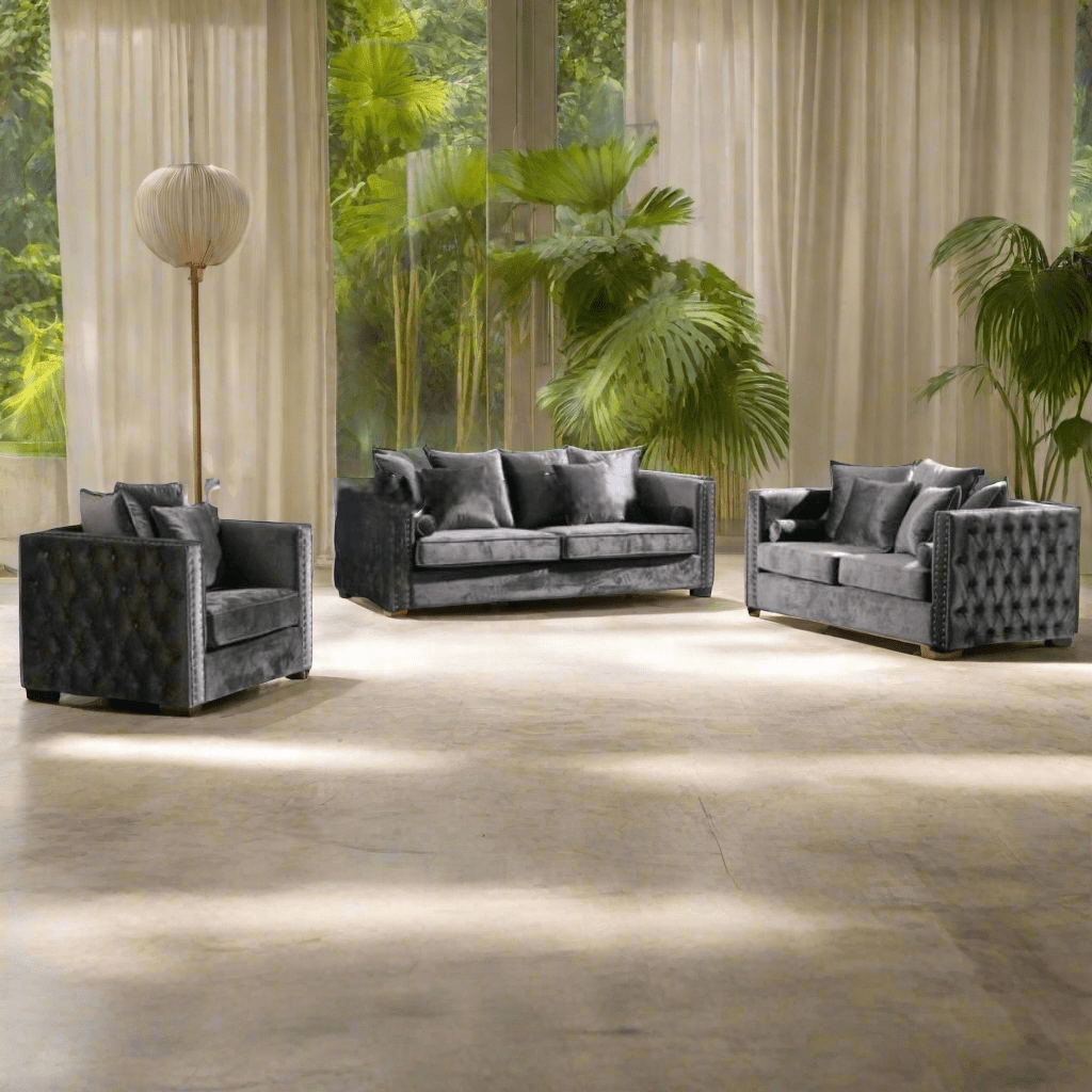Moscow Sofas Sets in Luxury Dark Grey Velvet - MOOAZAA