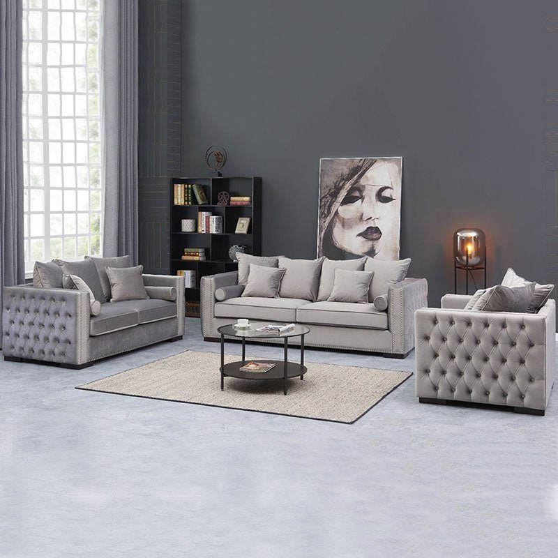 Moscow Sofas Sets in Luxury Grey Silver Velvet - MOOAZAA