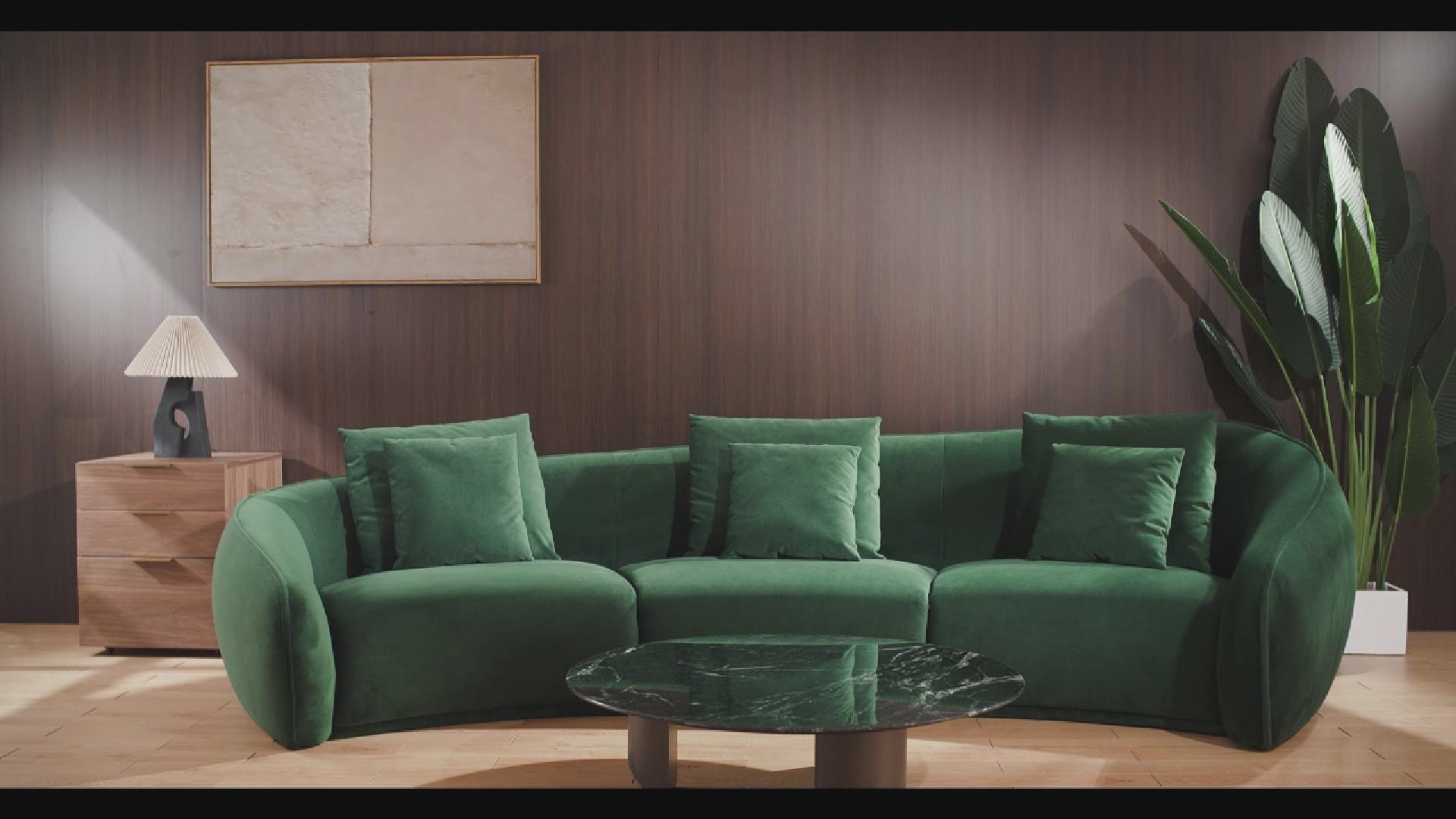 Lusail Curved Three-Seater Velvet Couch with Pillows
